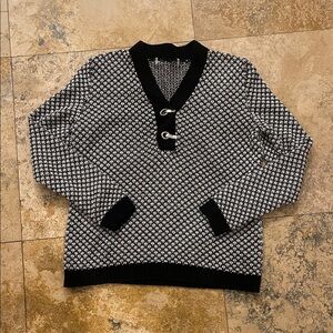 J. Crew navy and White cotton V-Neck Sweater brooks brothers